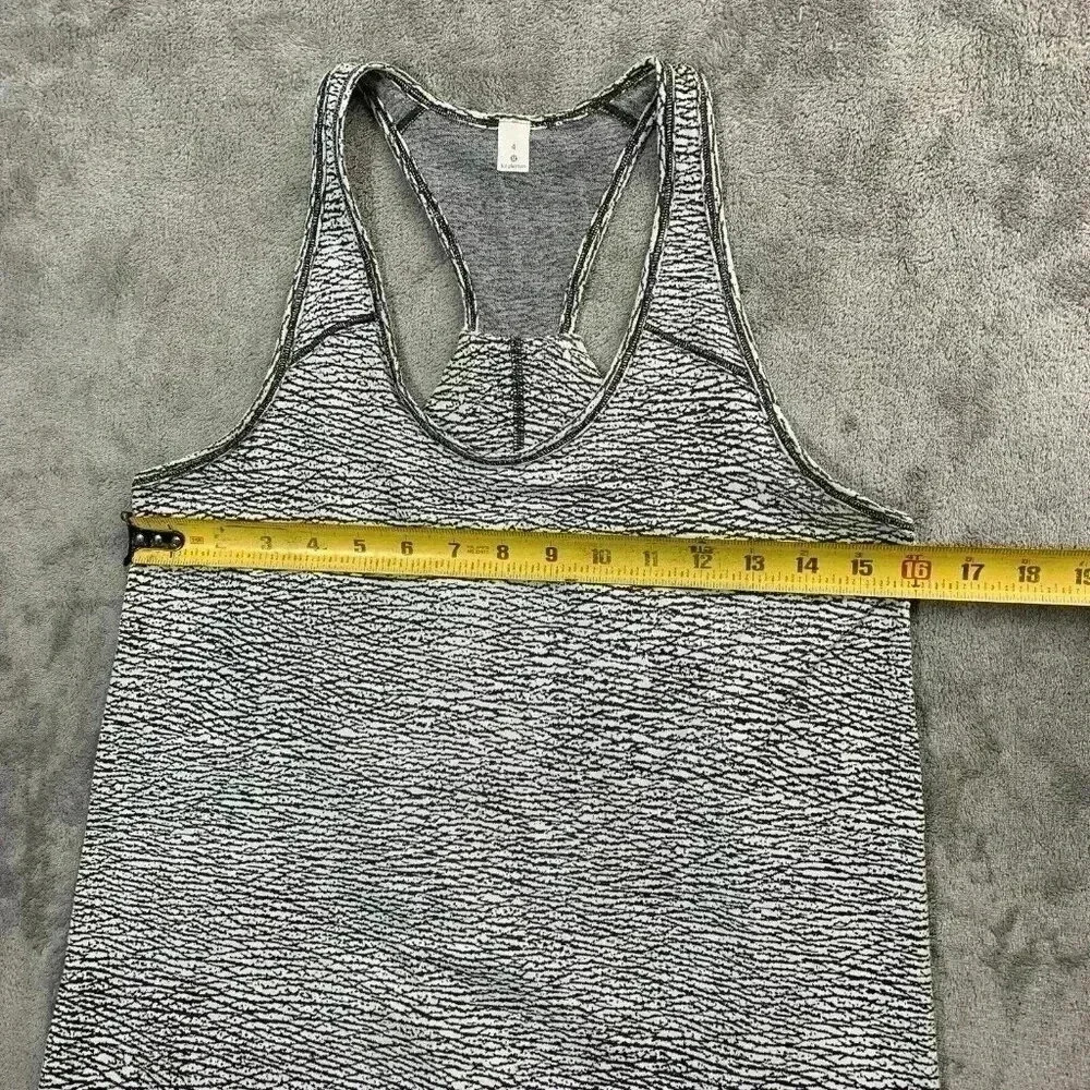 Lululemon Top Womens 4 Essential Tank Sheer Luon Pebble Jacquard White Black Gym - Picture 3 of 8